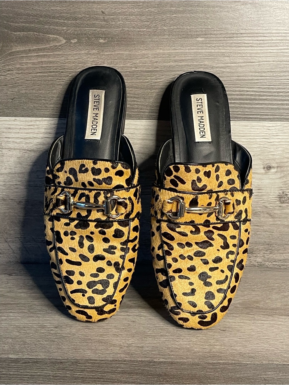 Steve Madden Leopard-Print Horsebit Mules - Yellow & Black 9m